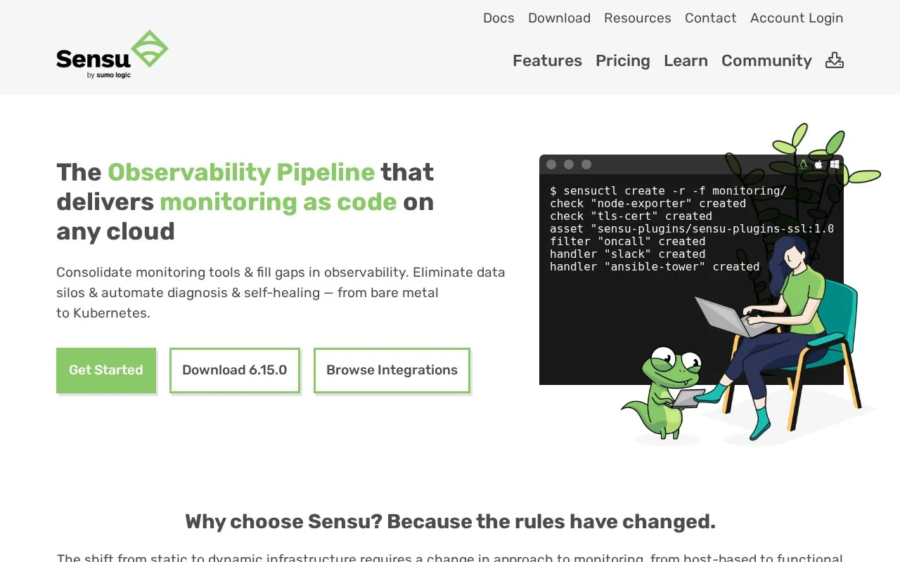 Screenshot of the Sensu Go homepage