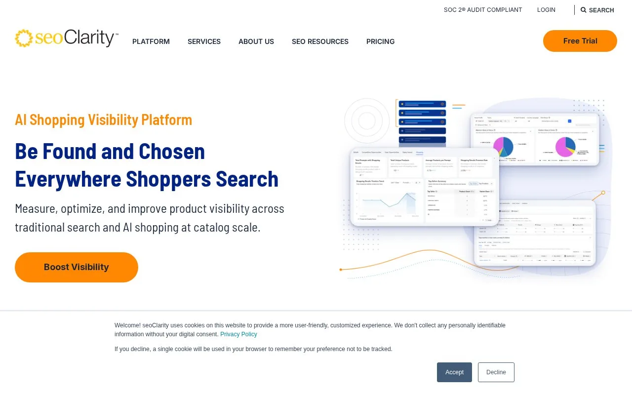 Screenshot of the seoClarity homepage