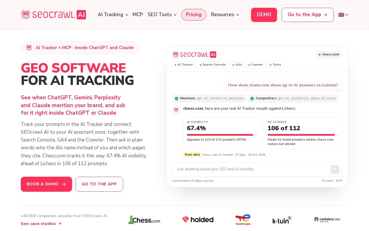 Screenshot of the SEOcrawl AI homepage