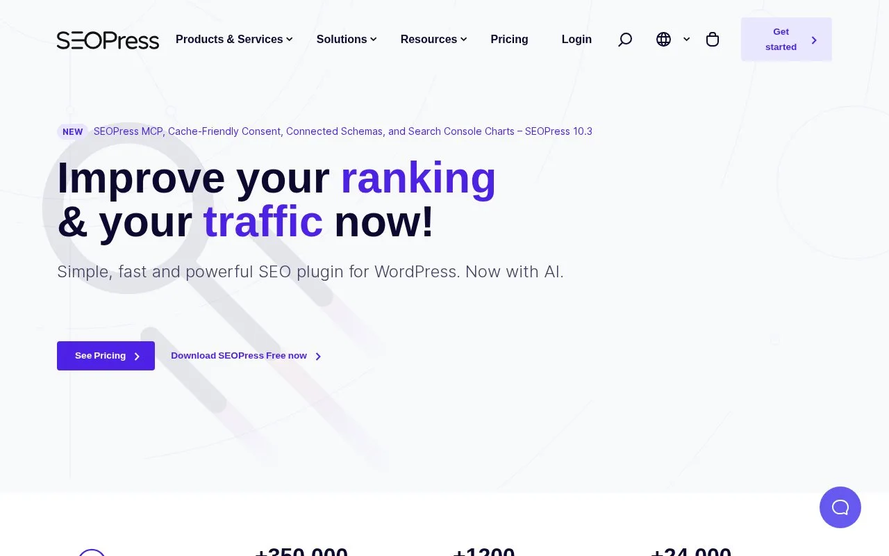 Screenshot of the SEOPress homepage