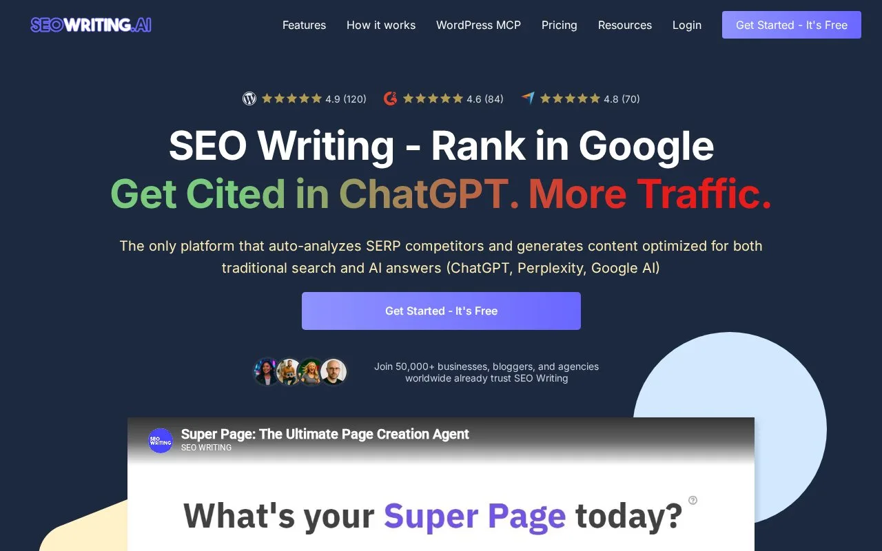 Screenshot of the SEO WRITING homepage