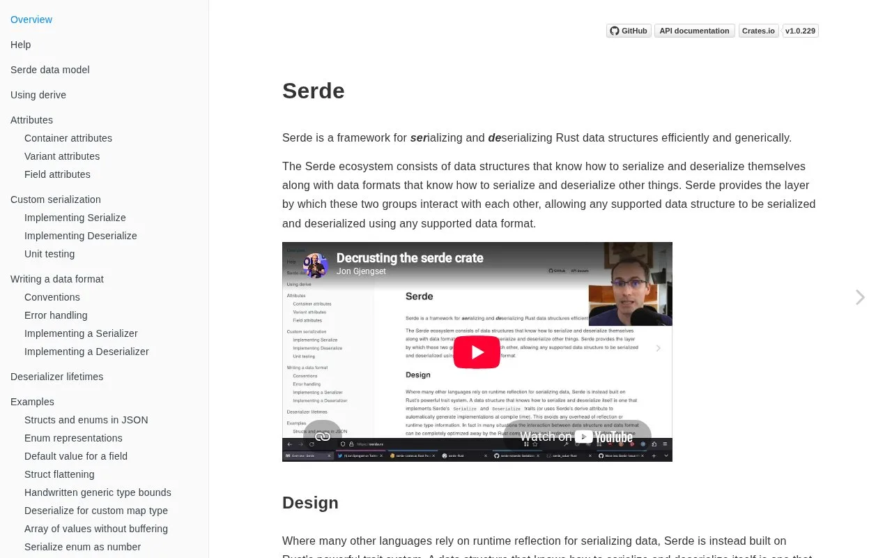 Screenshot of the Serde homepage