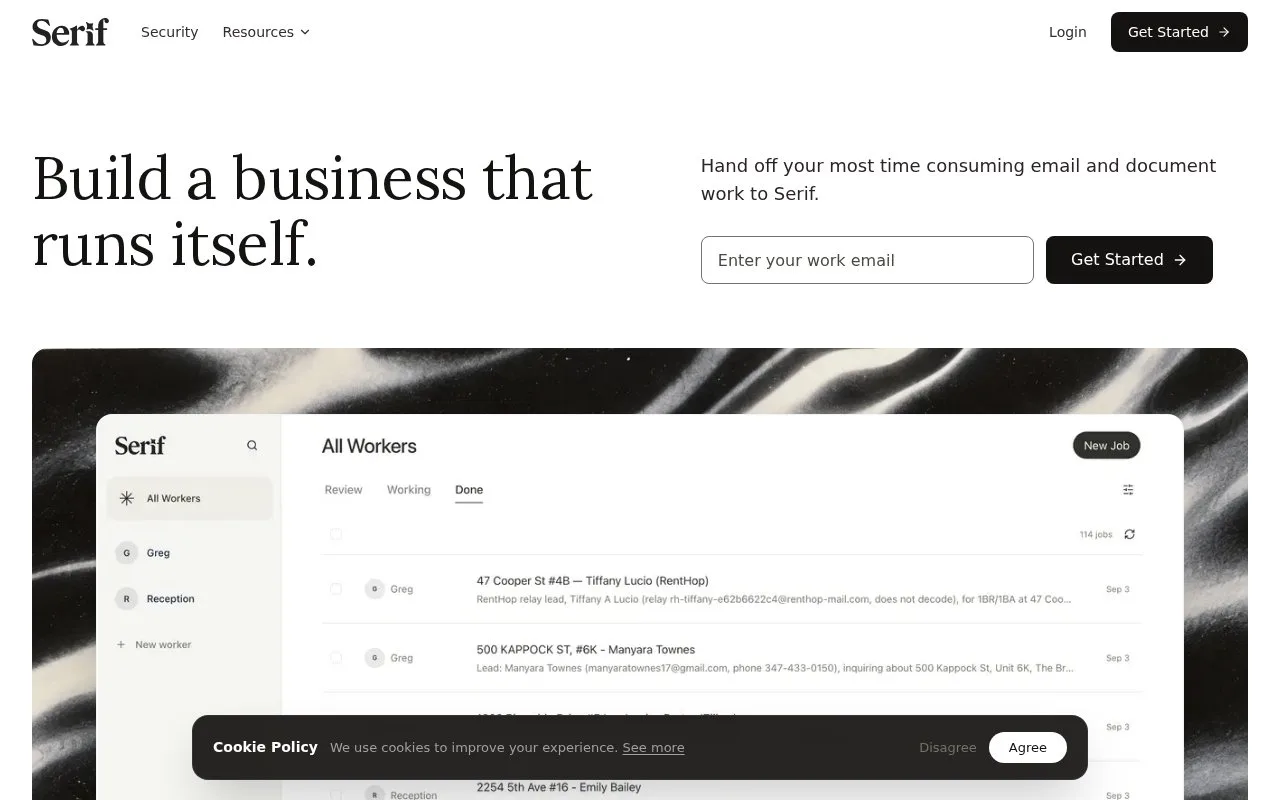 Screenshot of the Serif homepage