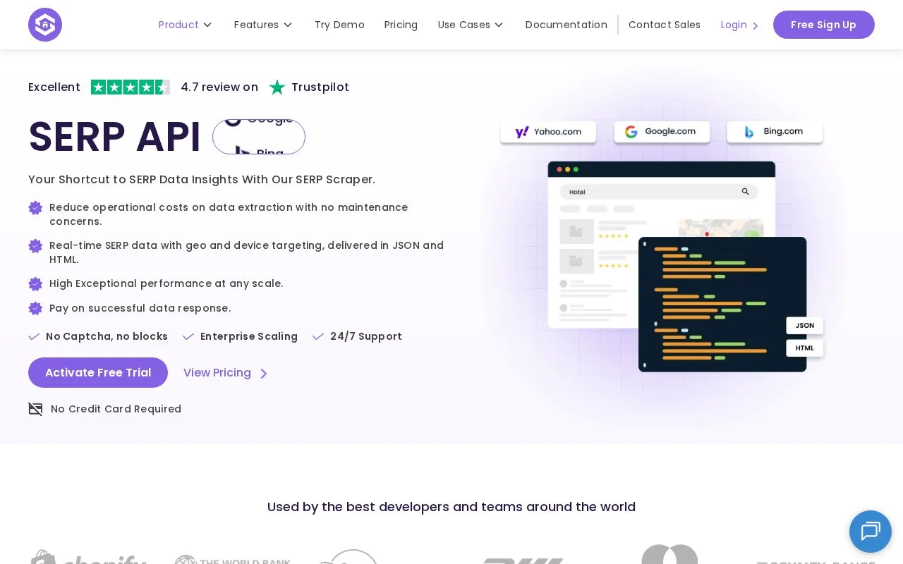 Screenshot of the SERPHouse homepage