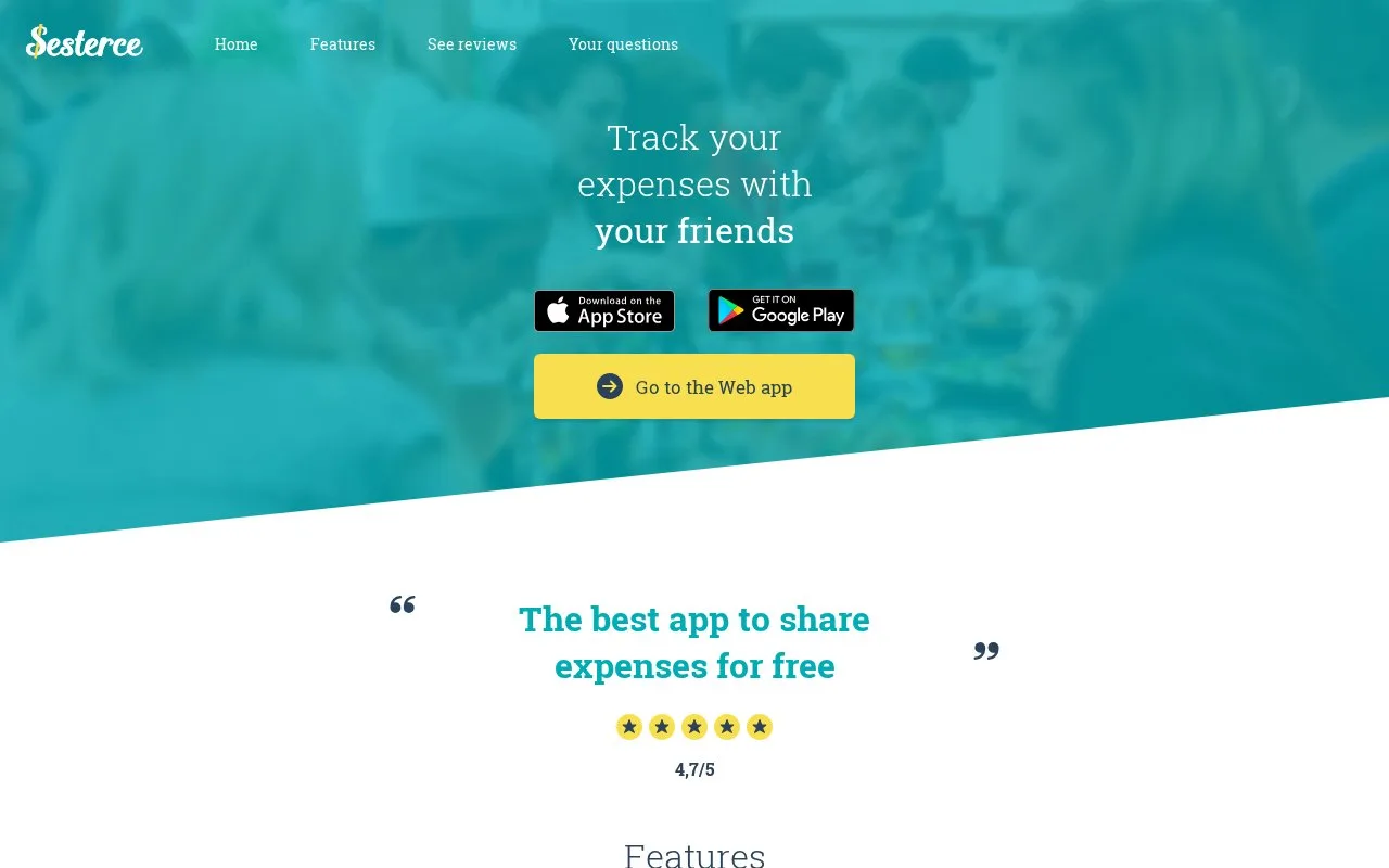 Screenshot of the Sesterce homepage