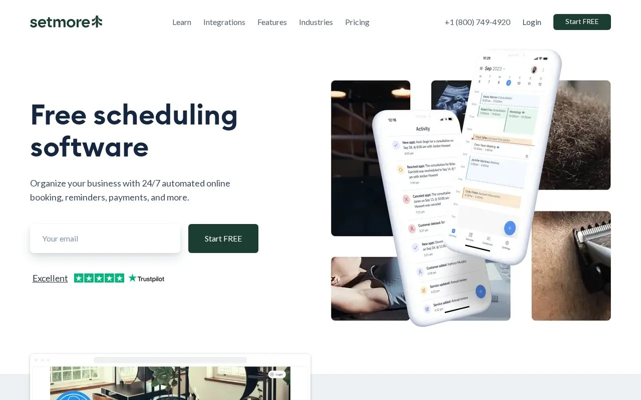 Screenshot of the Setmore homepage