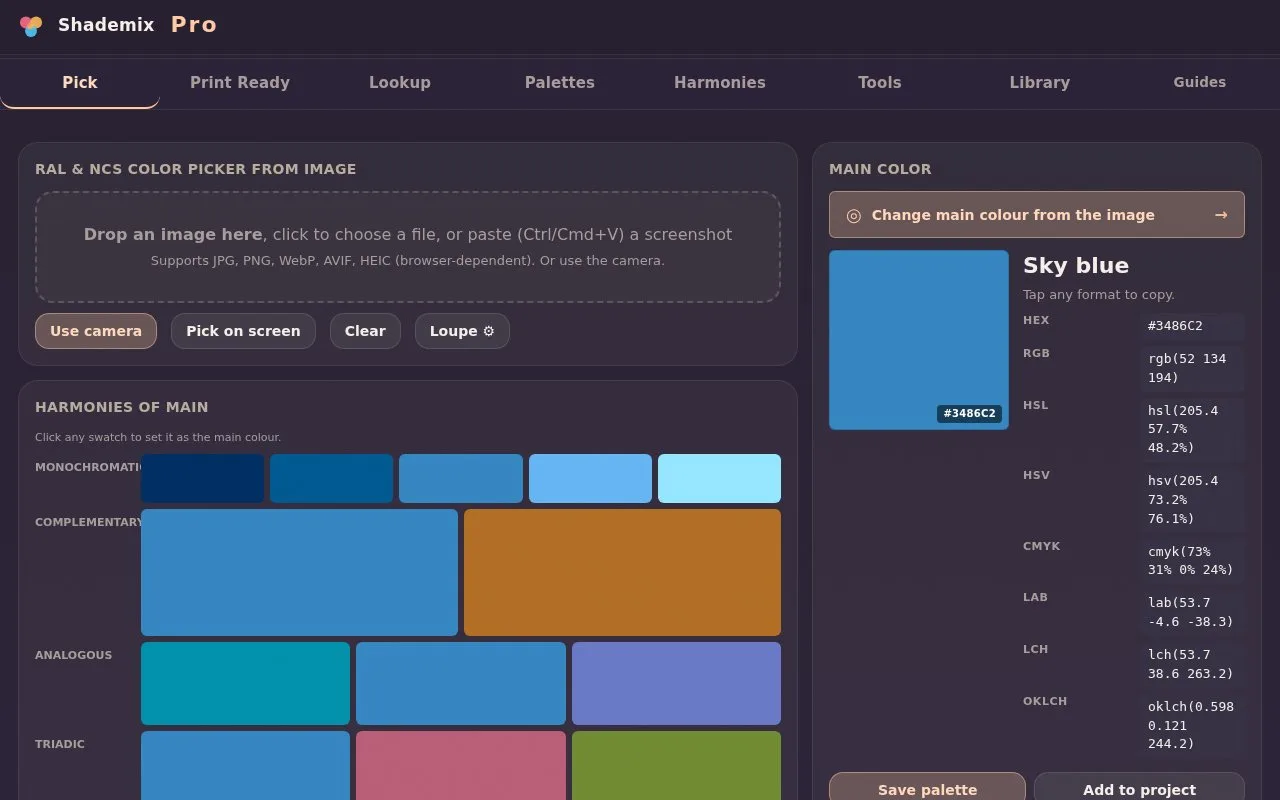 Screenshot of the Shademix homepage