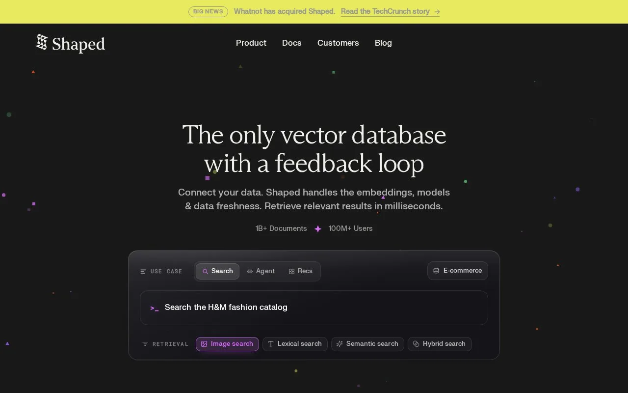 Screenshot of the Shaped homepage