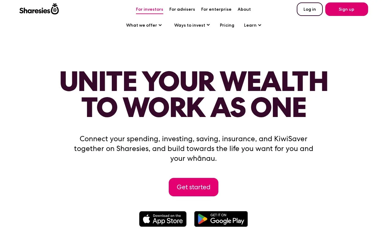 Screenshot of the Sharesies homepage