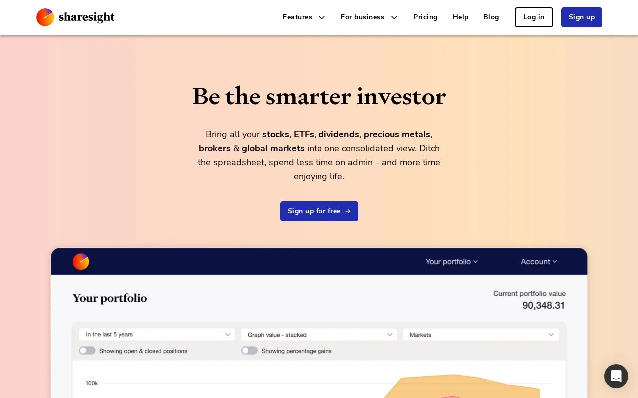 Screenshot of the Sharesight homepage
