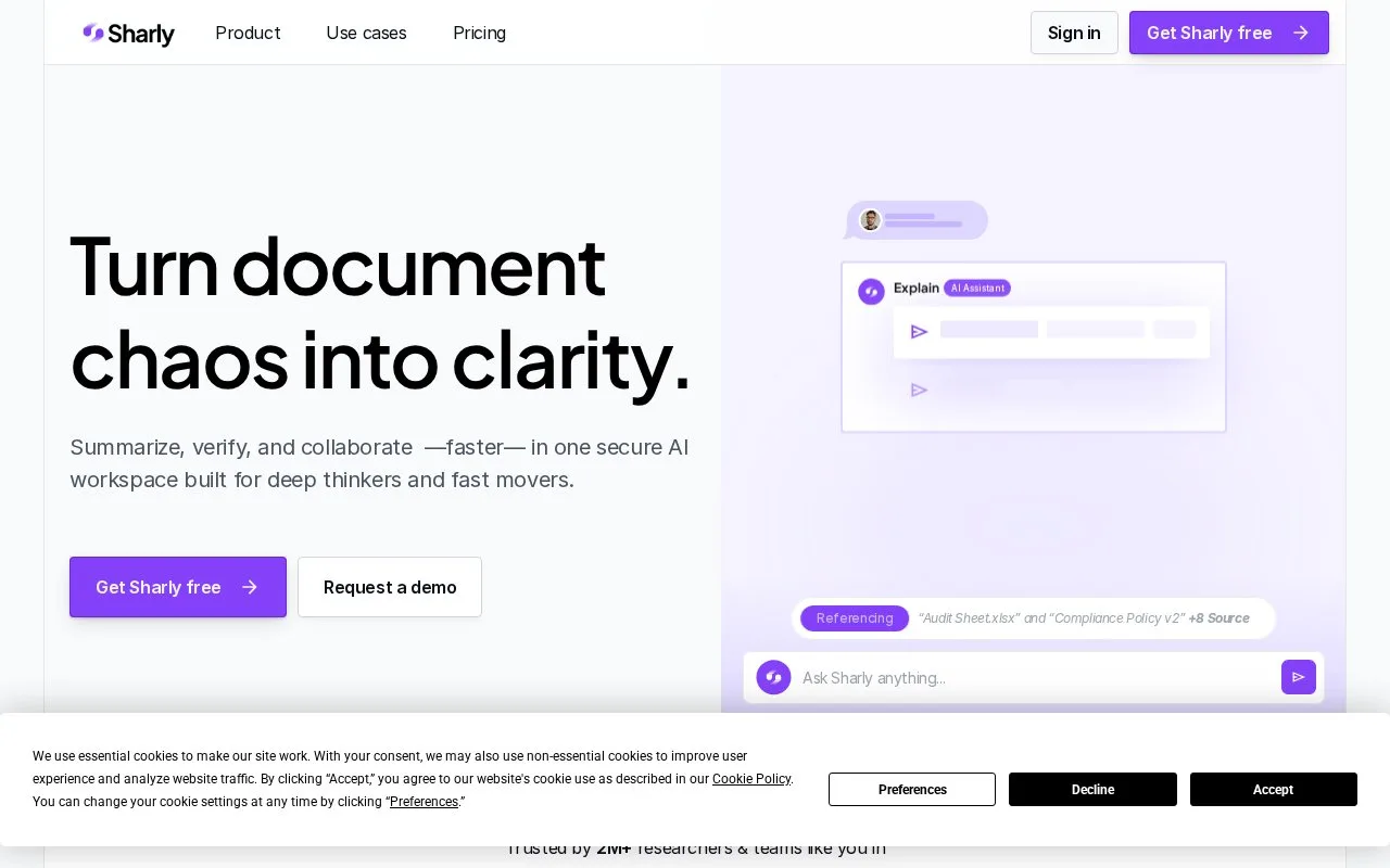 Screenshot of the Sharly AI homepage
