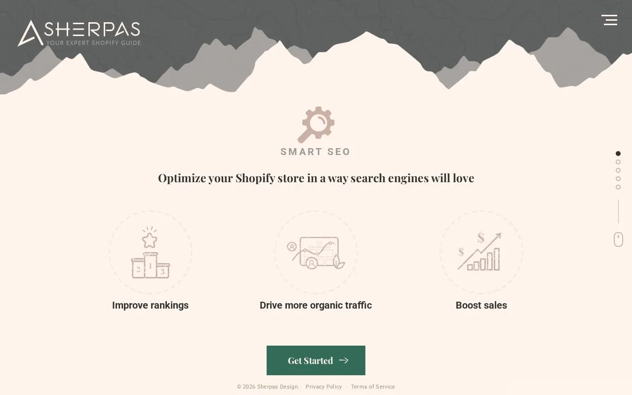 Screenshot of the Smart SEO by Sherpas homepage