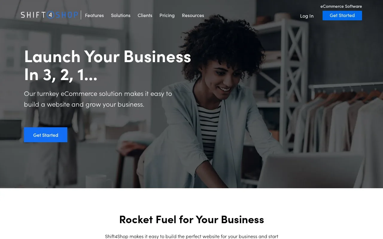 Screenshot of the Shift4Shop homepage