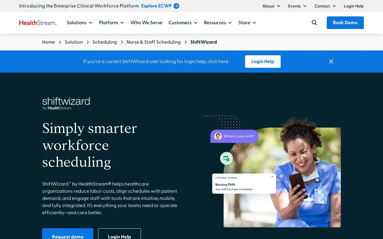 Screenshot of the ShiftWizard homepage