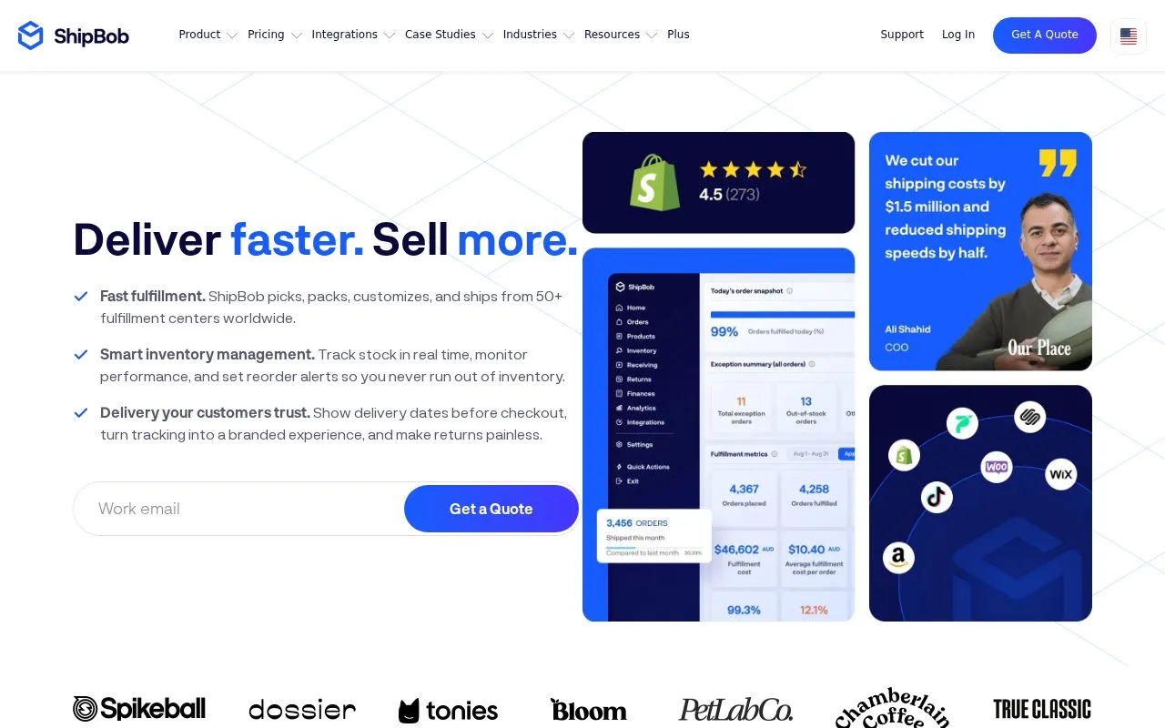 Screenshot of the ShipBob homepage