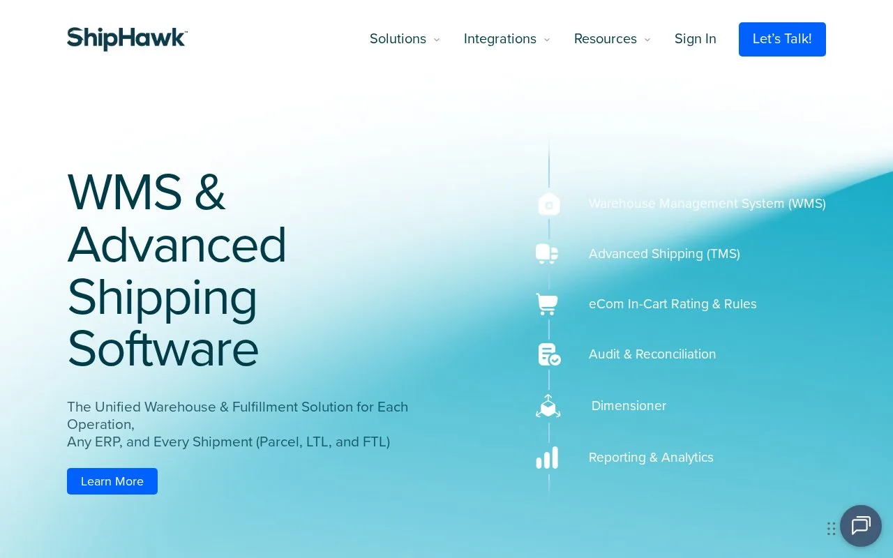 Screenshot of the ShipHawk homepage
