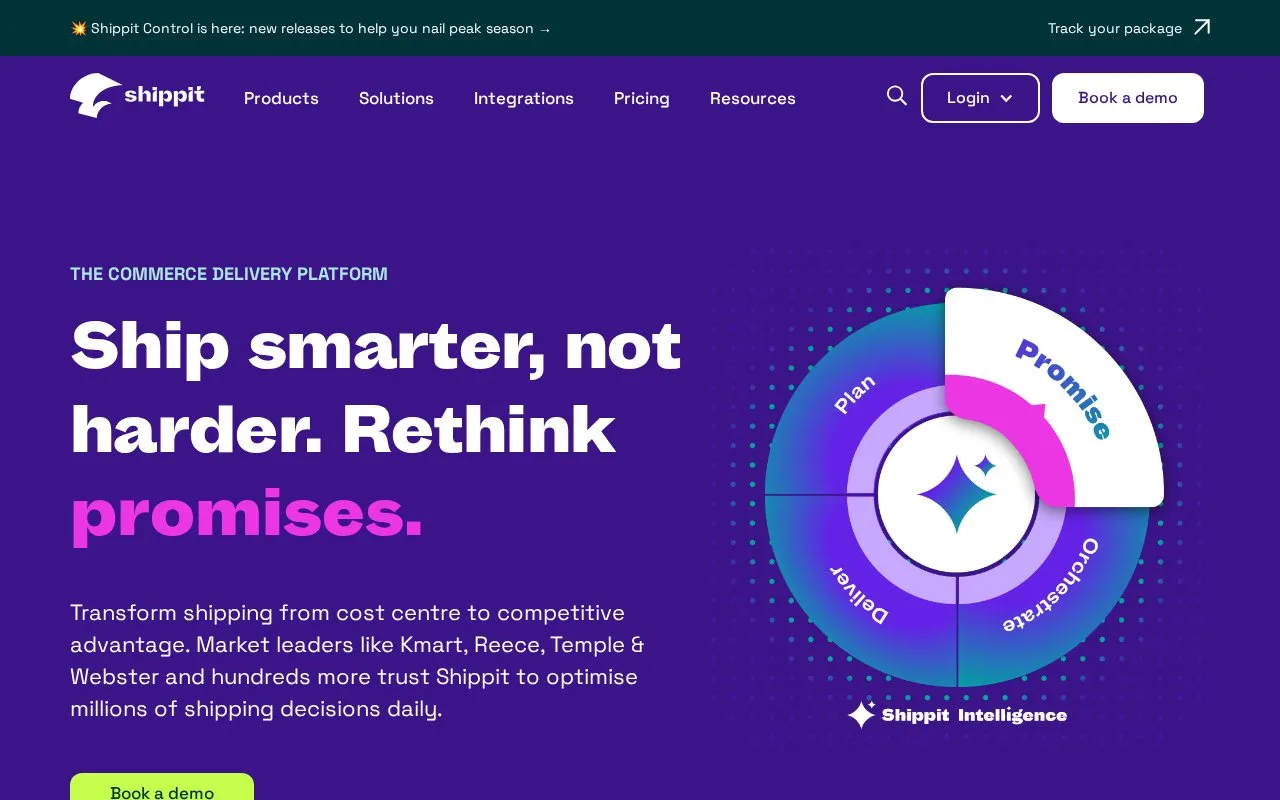 Screenshot of the Shippit homepage