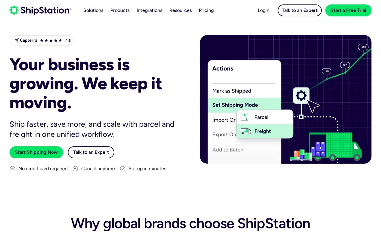 Screenshot of the ShipStation homepage
