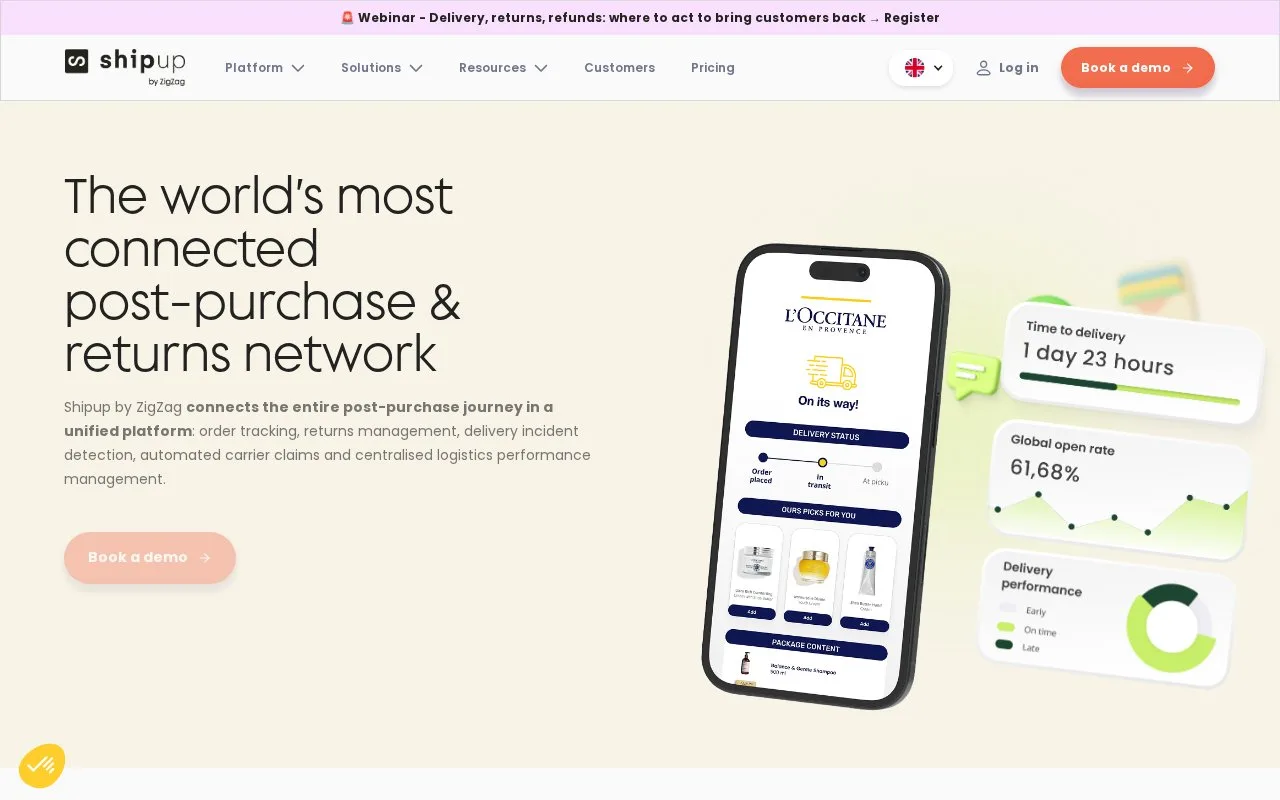 Screenshot of the Shipup by ZigZag homepage