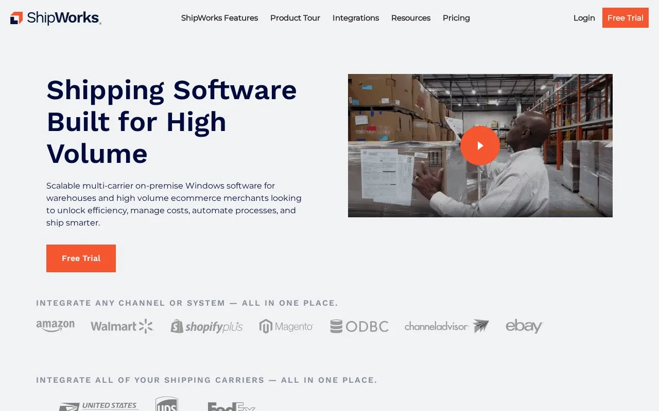Screenshot of the ShipWorks homepage