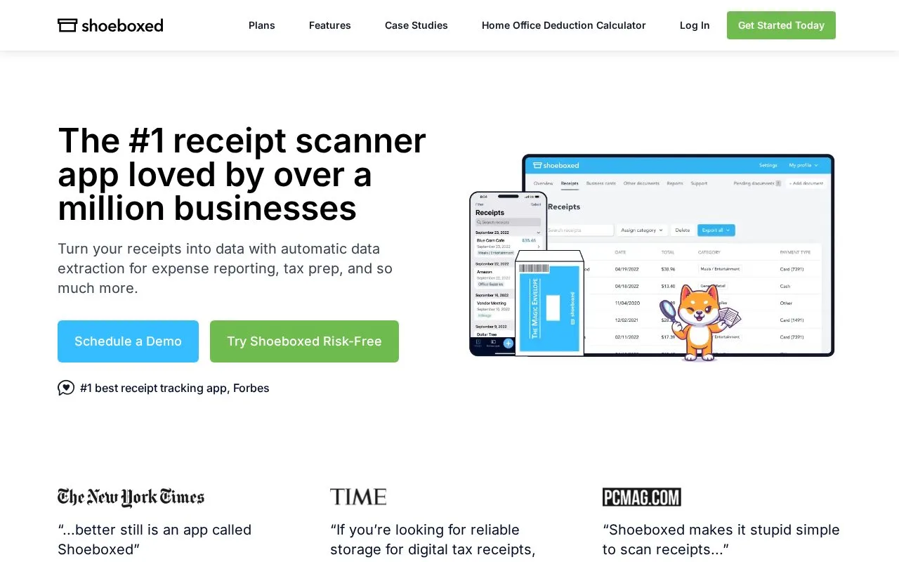 Screenshot of the Shoeboxed homepage