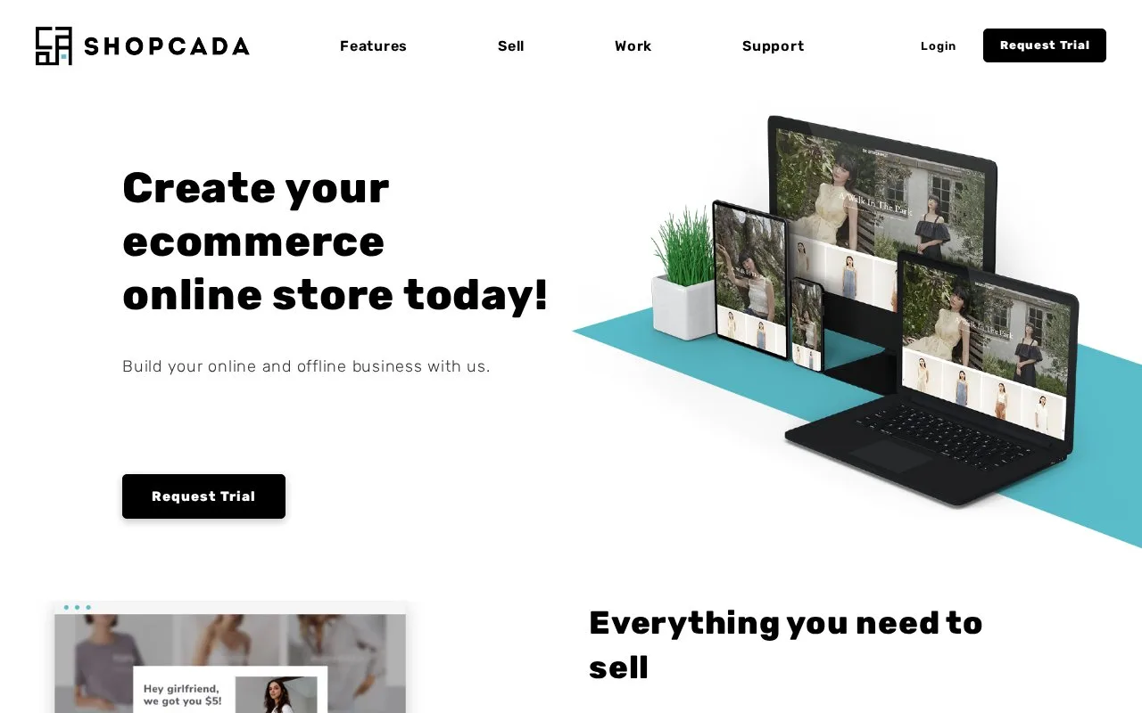 Screenshot of the Shopcada homepage