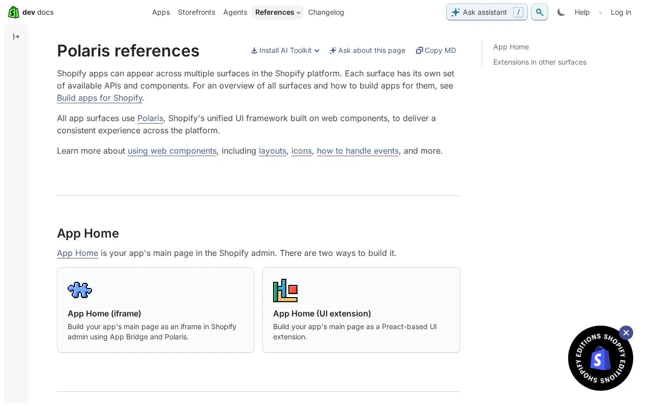 Screenshot of the Shopify Polaris homepage