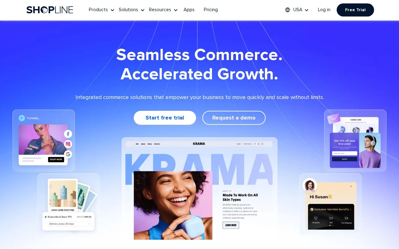 Screenshot of the SHOPLINE homepage