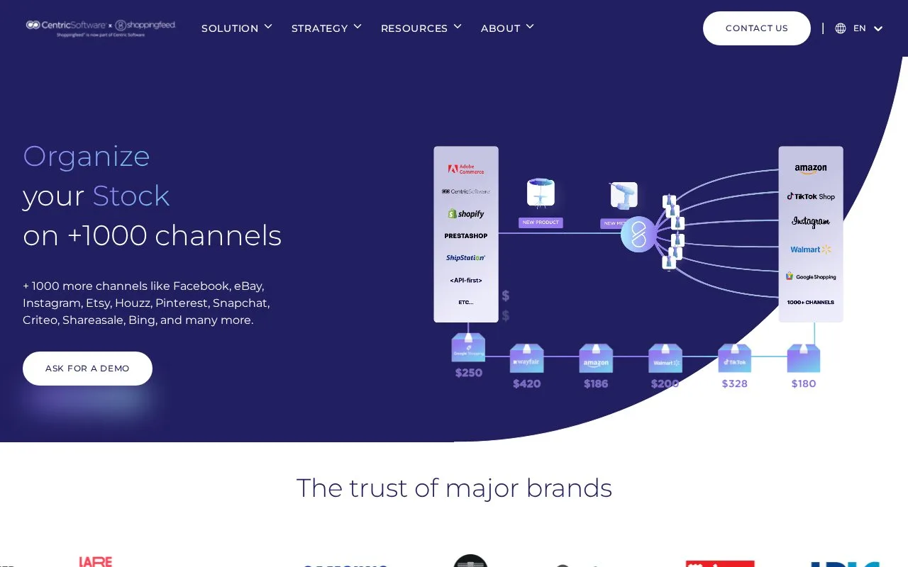 Screenshot of the Centric Shoppingfeed homepage