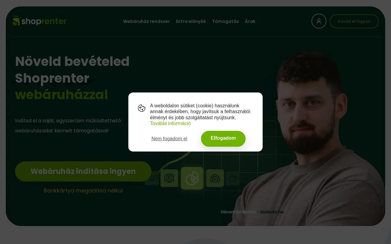 Screenshot of the Shoprenter homepage
