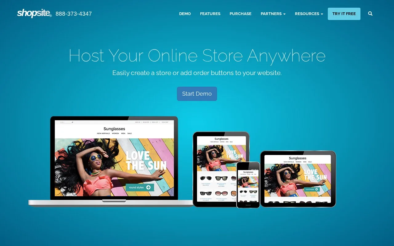 Screenshot of the ShopSite homepage