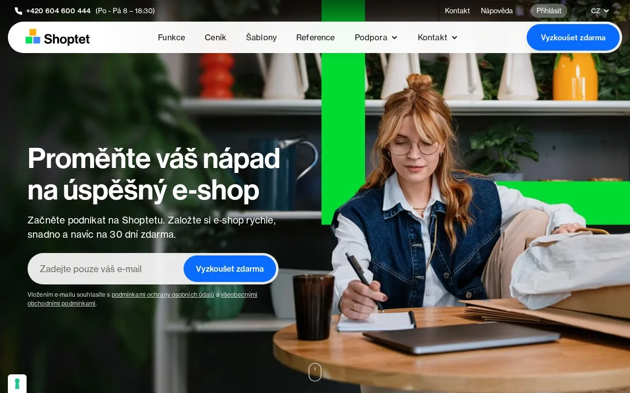 Screenshot of the Shoptet homepage