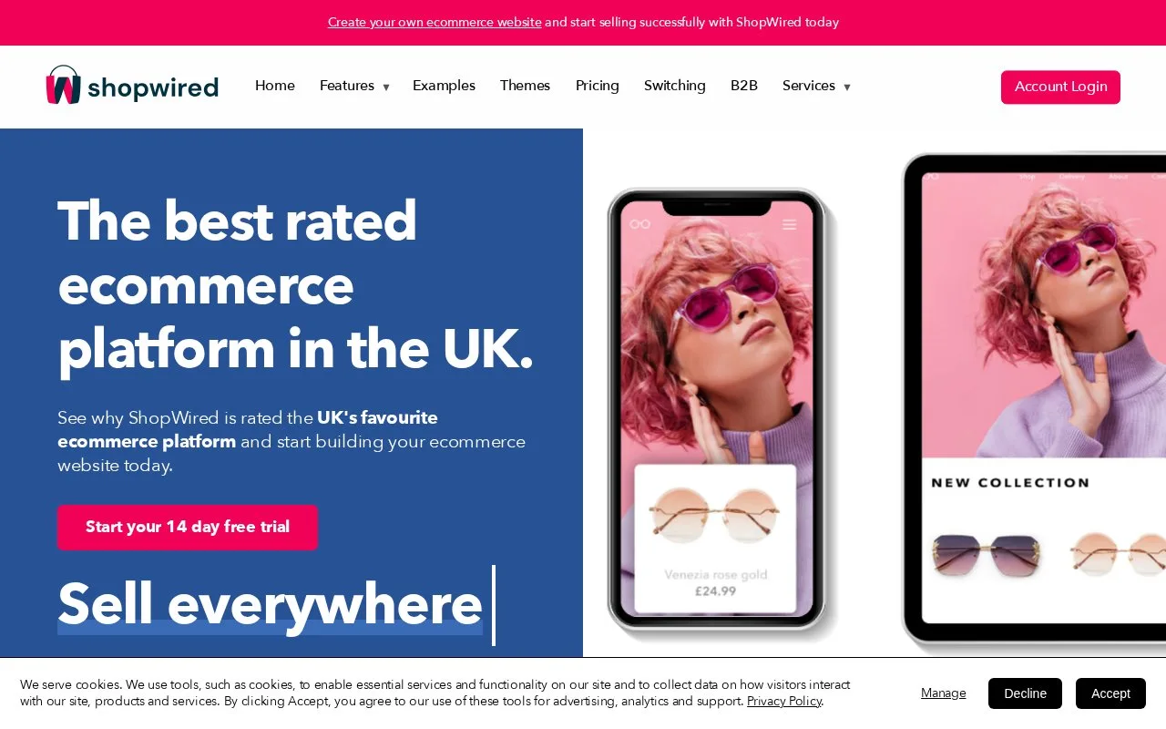 Screenshot of the ShopWired homepage