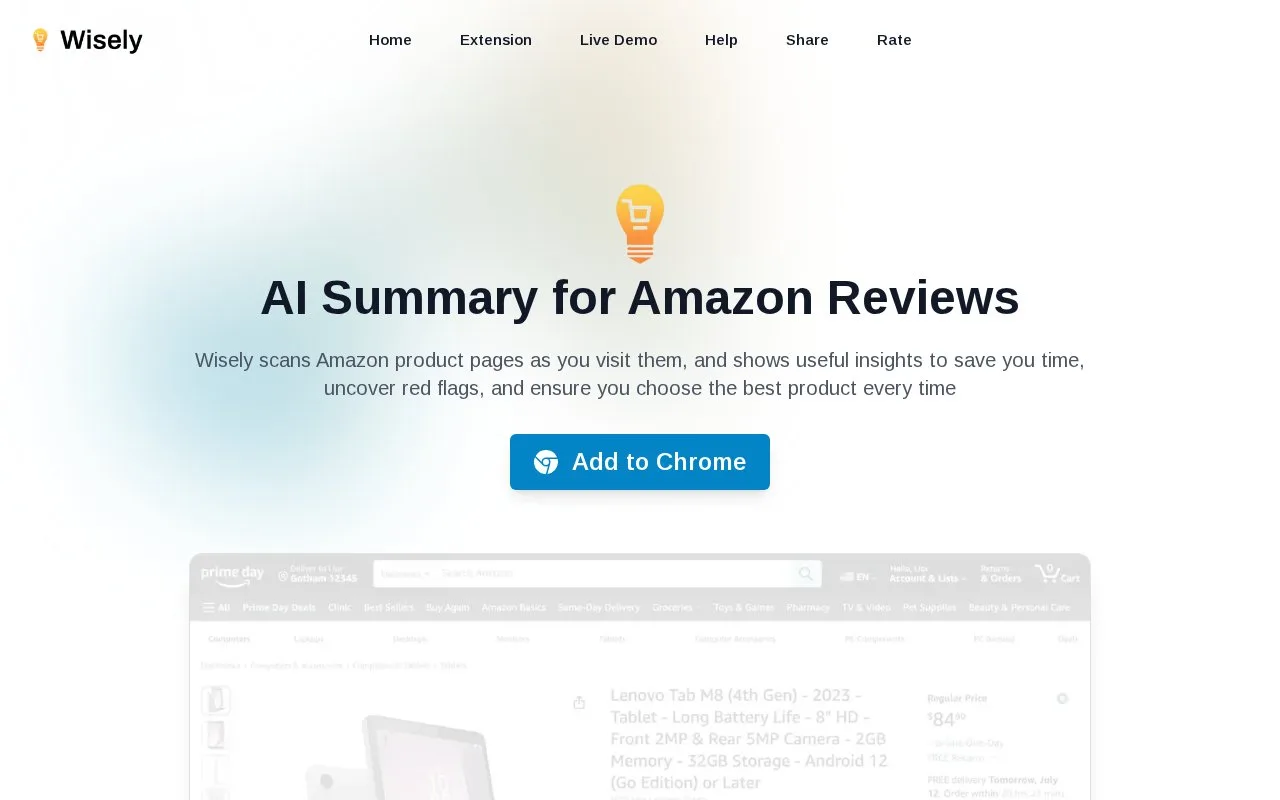 Screenshot of the Wisely homepage