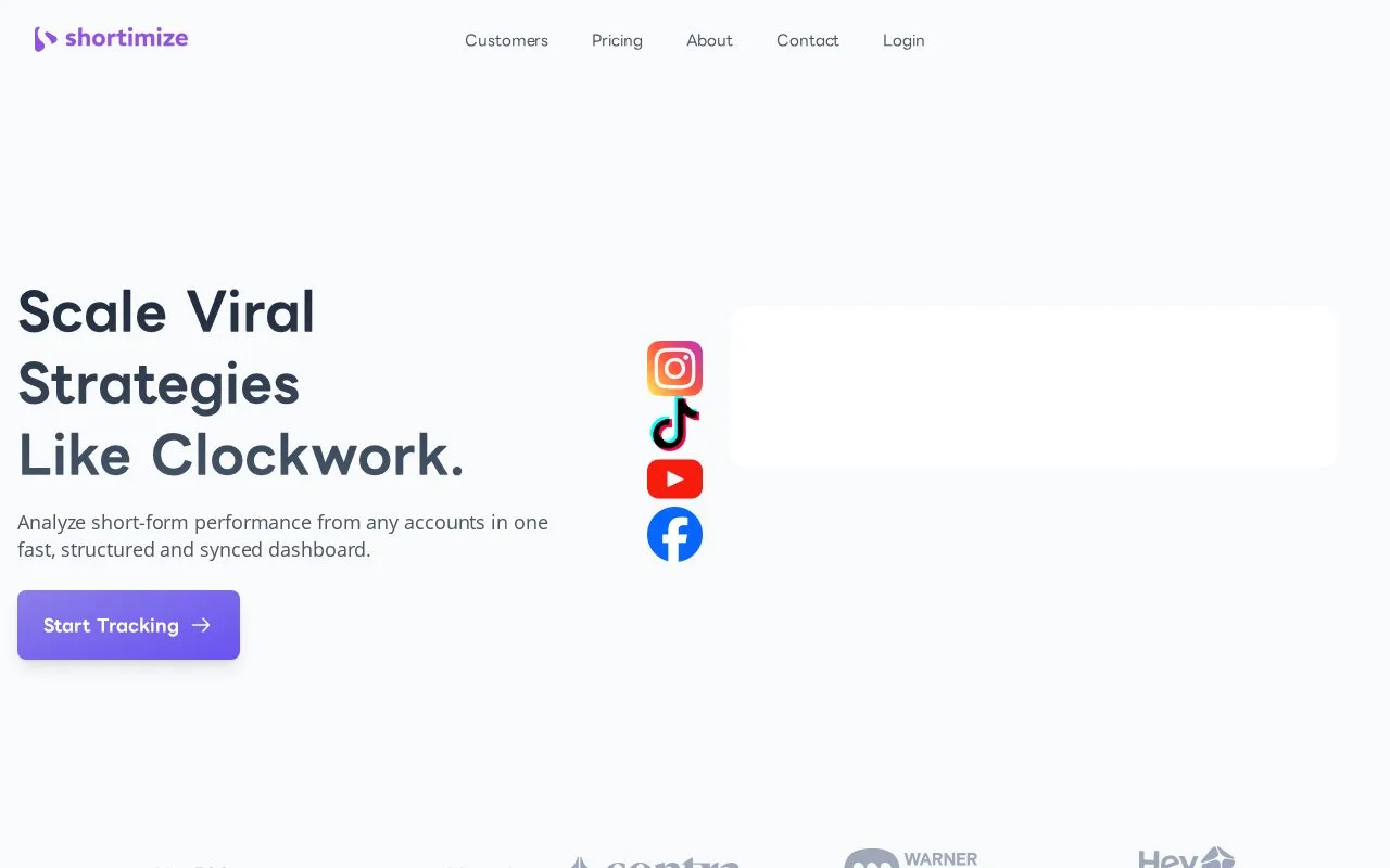 Screenshot of the Shortimize homepage
