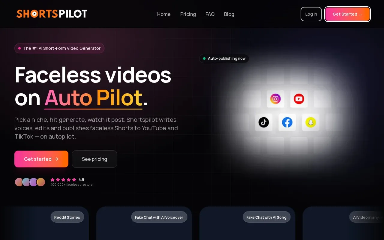 Screenshot of the Shortspilot AI homepage