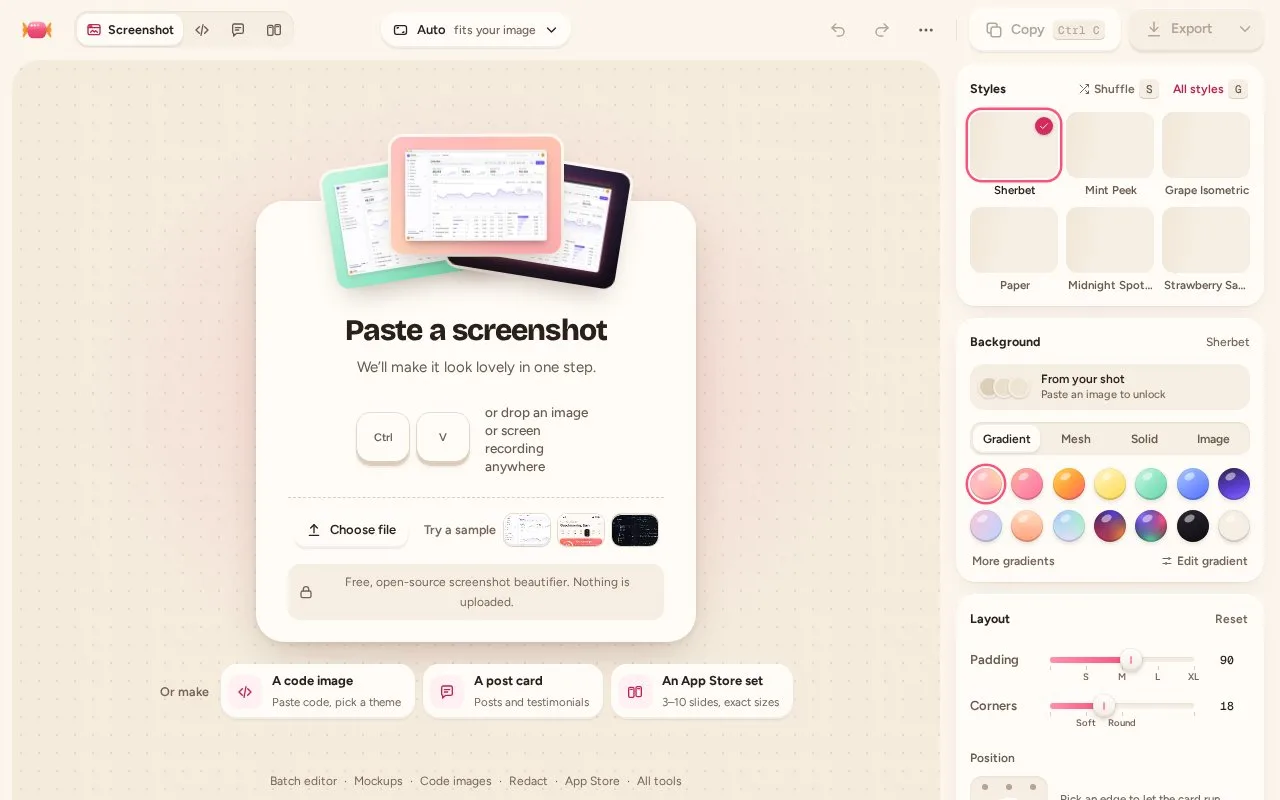 Screenshot of the Shotcandy homepage