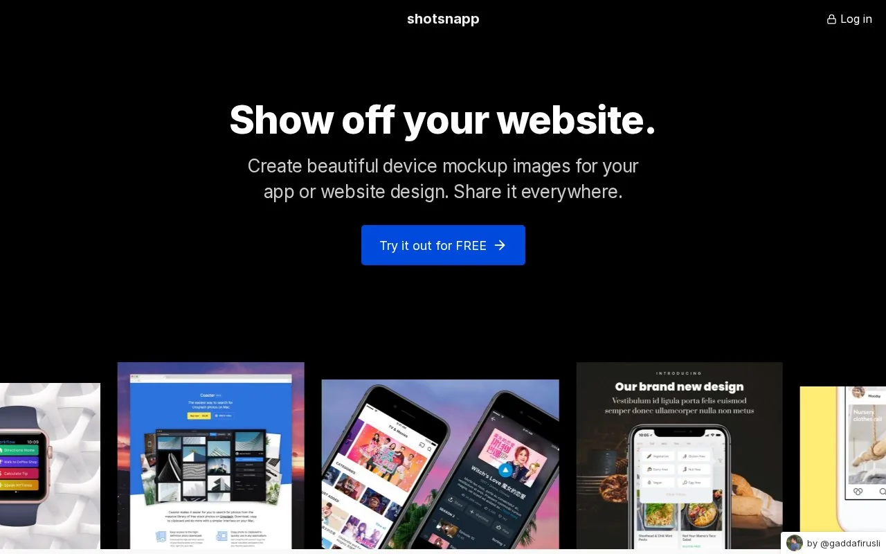 Screenshot of the Shotsnapp homepage