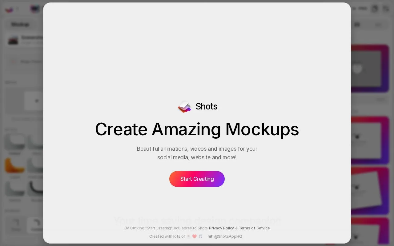 Screenshot of the Shots homepage
