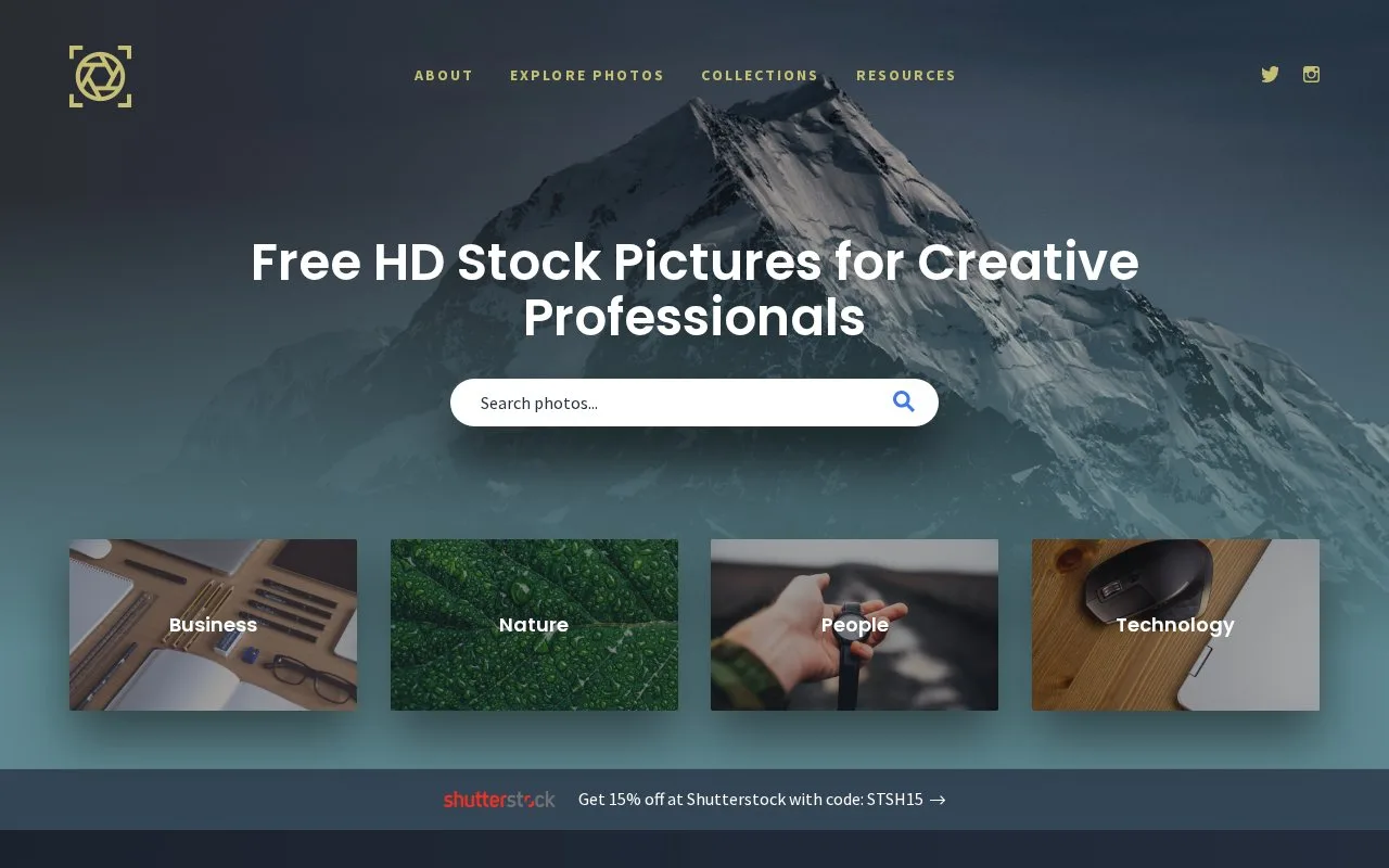 Screenshot of the ShotStash homepage