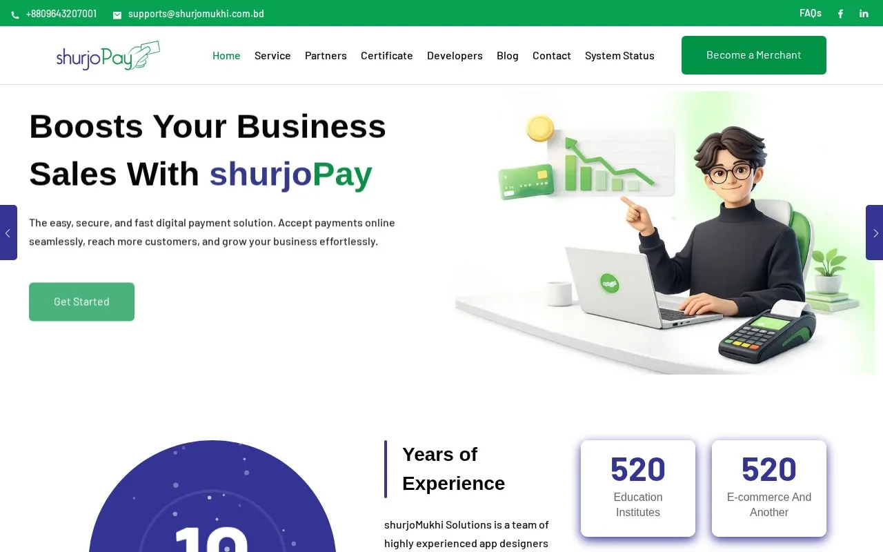 Screenshot of the shurjoPay homepage