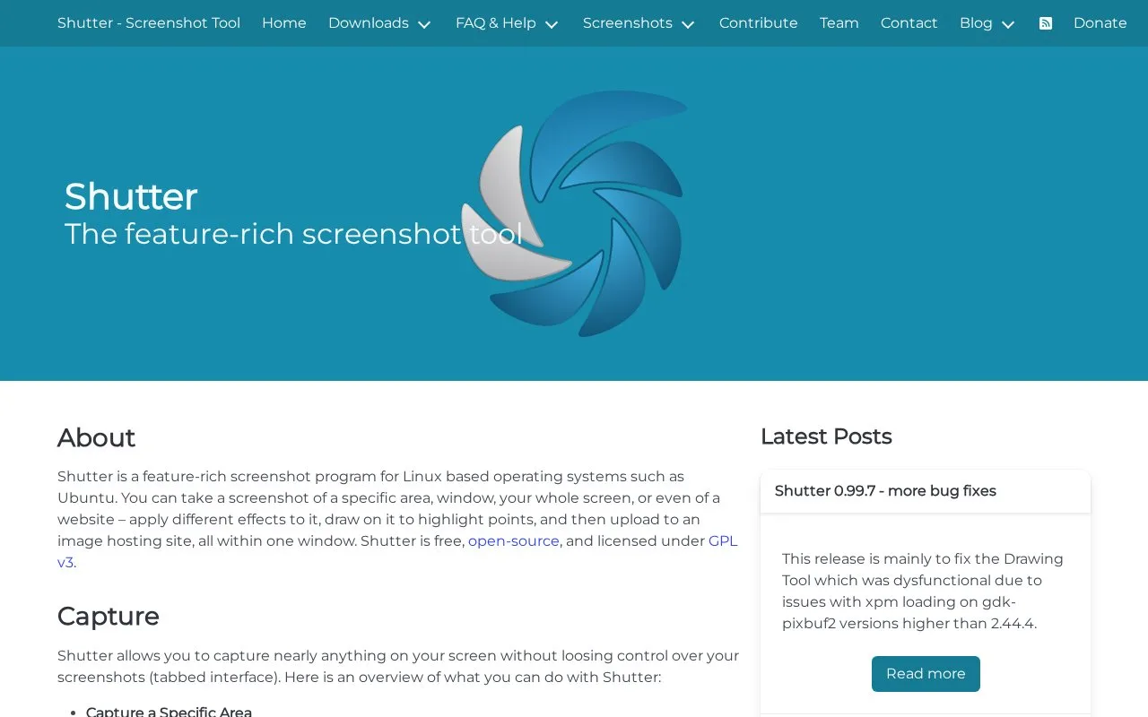 Screenshot of the Shutter homepage