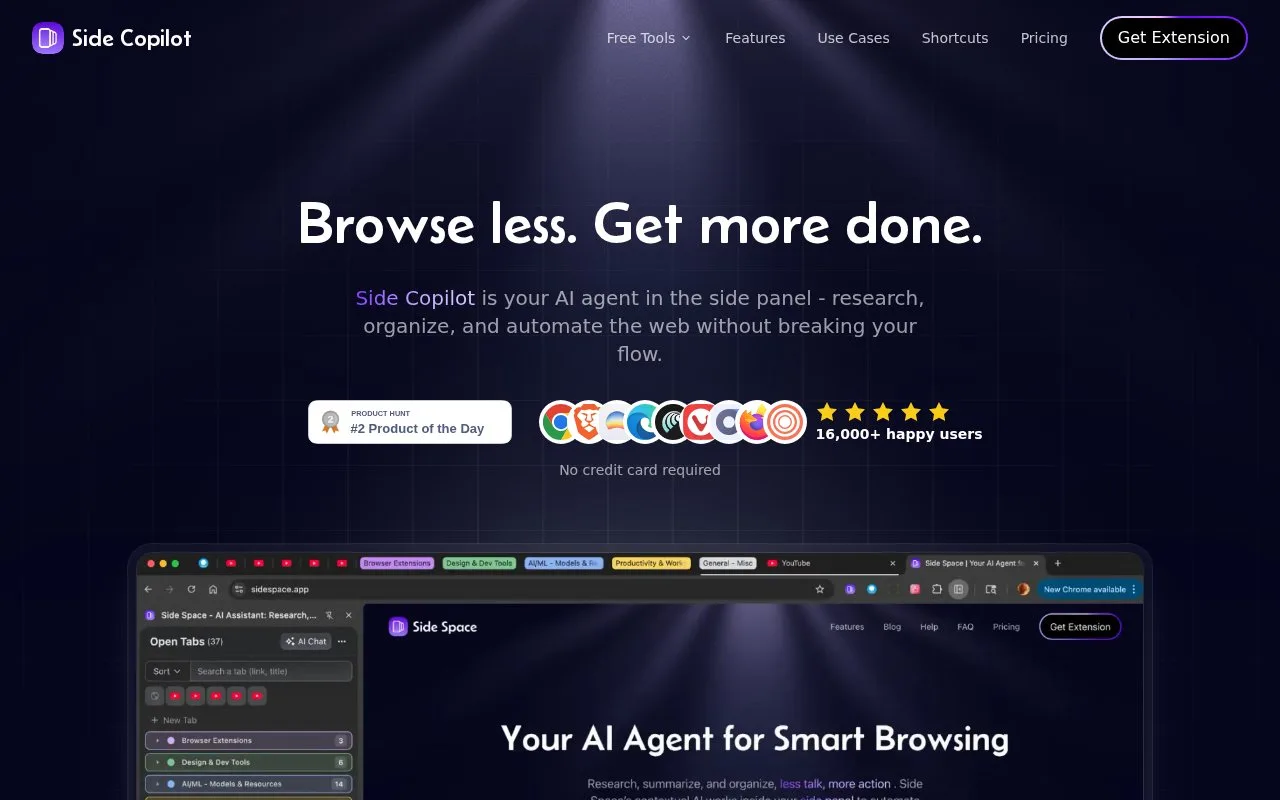 Screenshot of the Side Copilot homepage