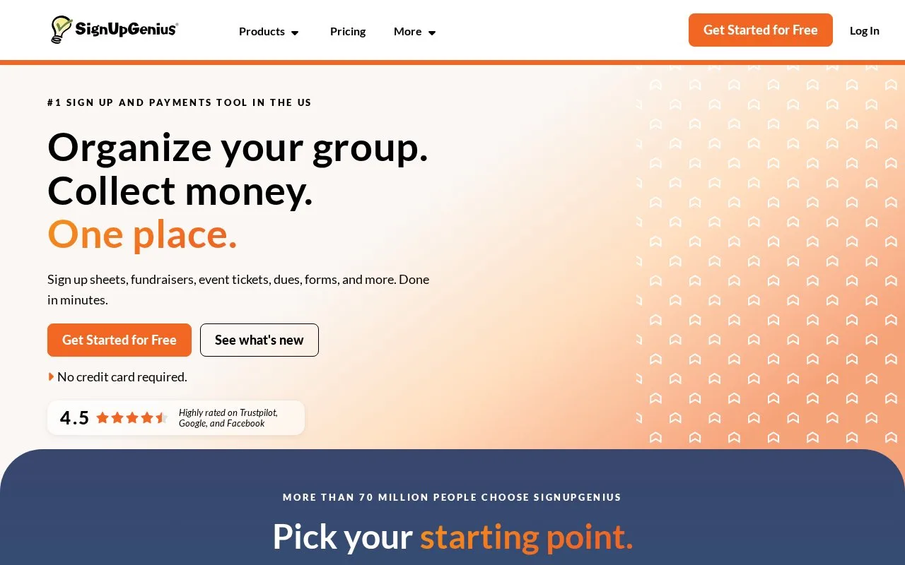 Screenshot of the SignUpGenius homepage