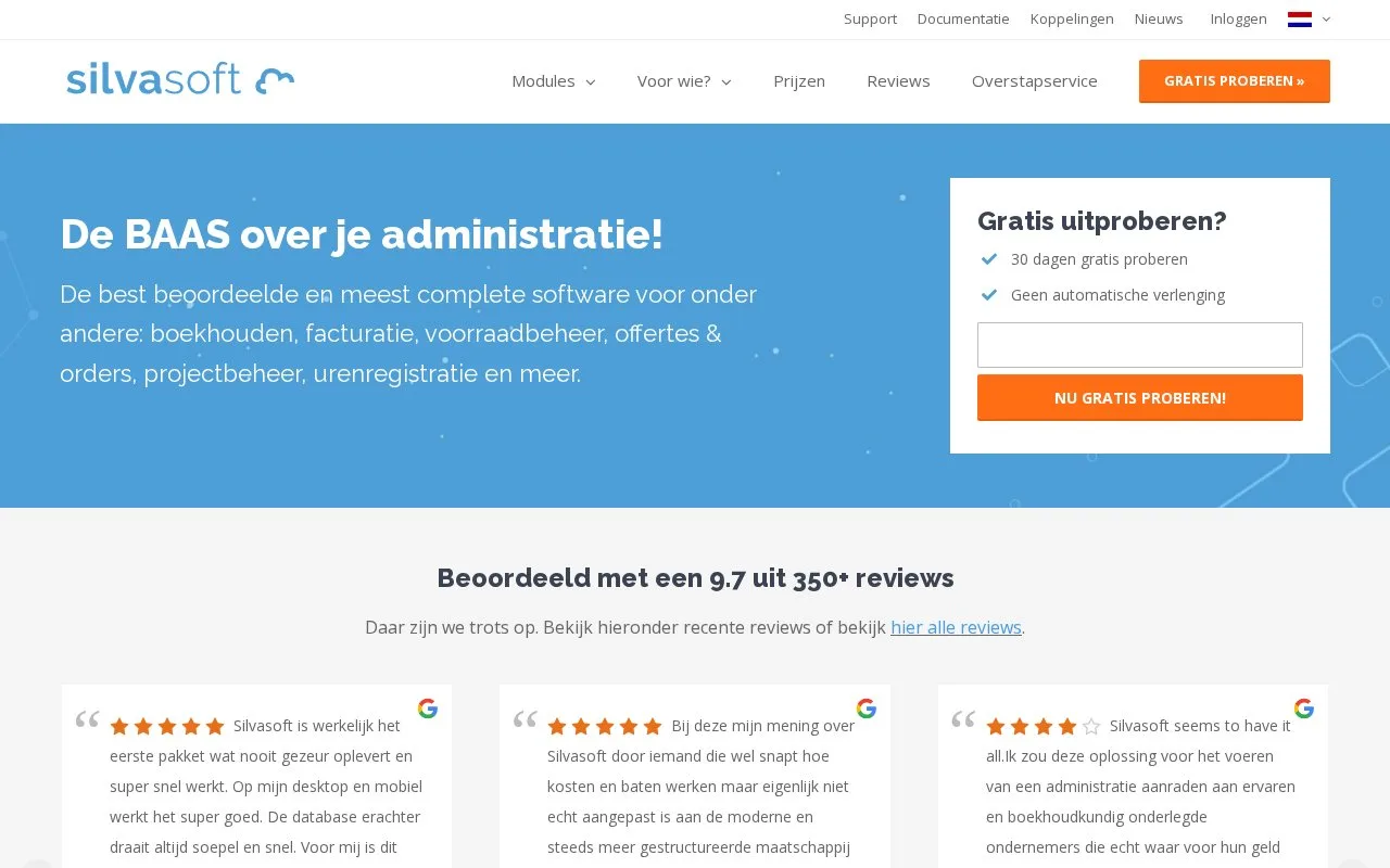Screenshot of the Silvasoft homepage