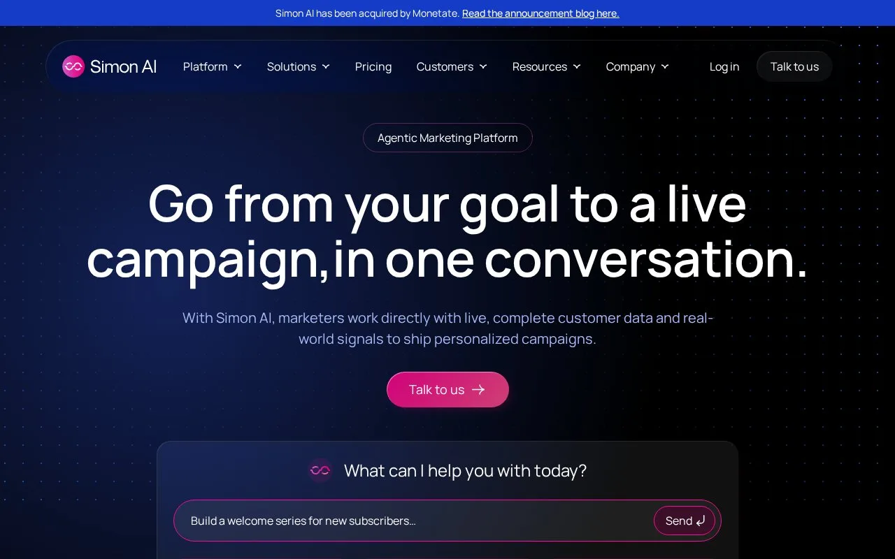 Screenshot of the Simon AI homepage