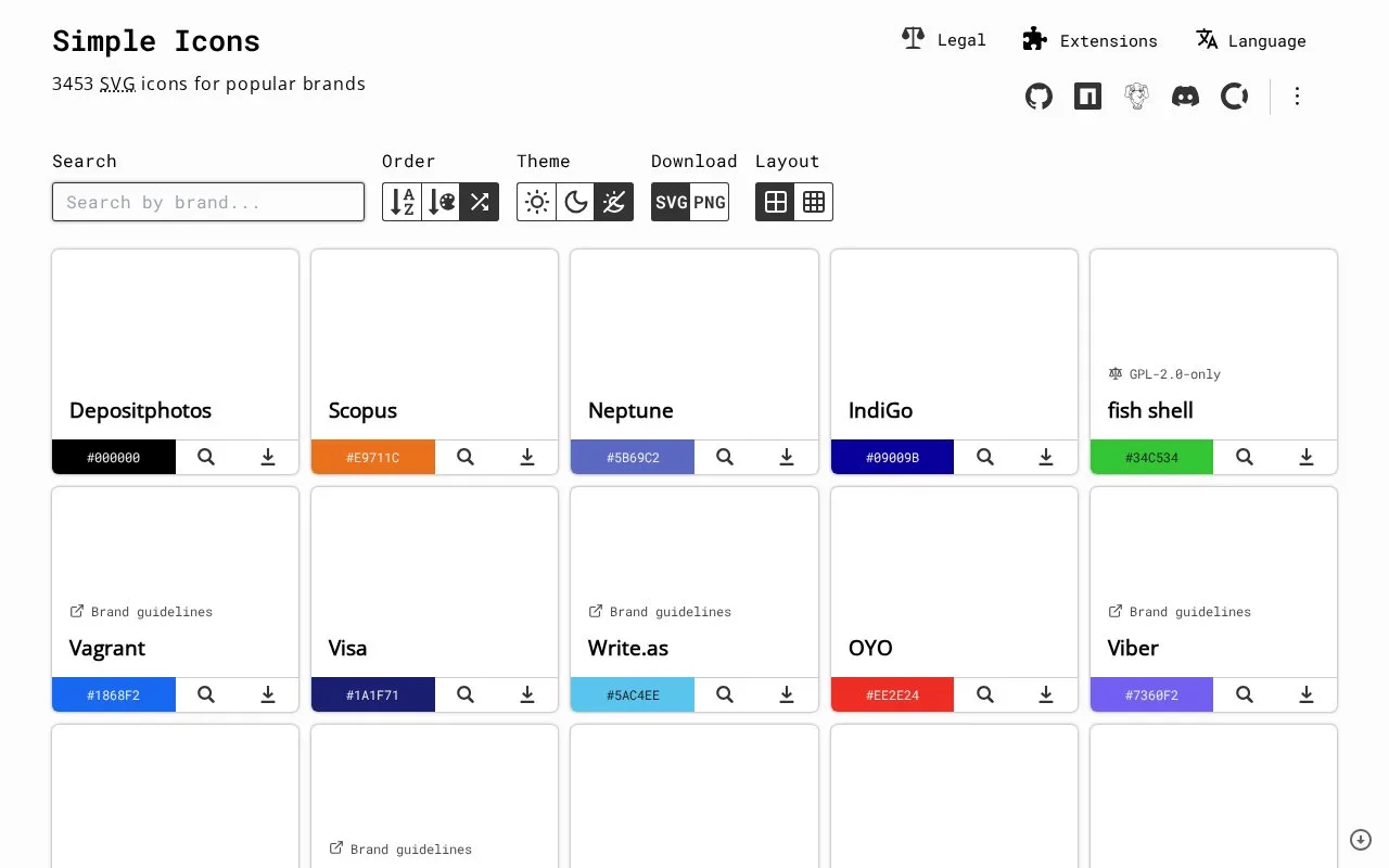 Screenshot of the Simple Icons homepage