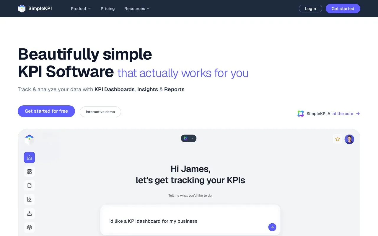 Screenshot of the SimpleKPI homepage