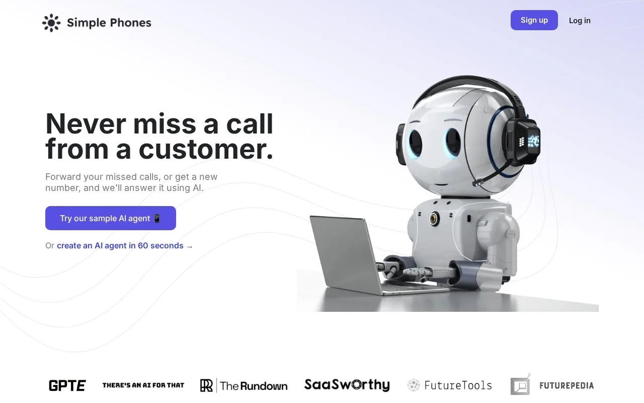 Screenshot of the Simple Phones homepage