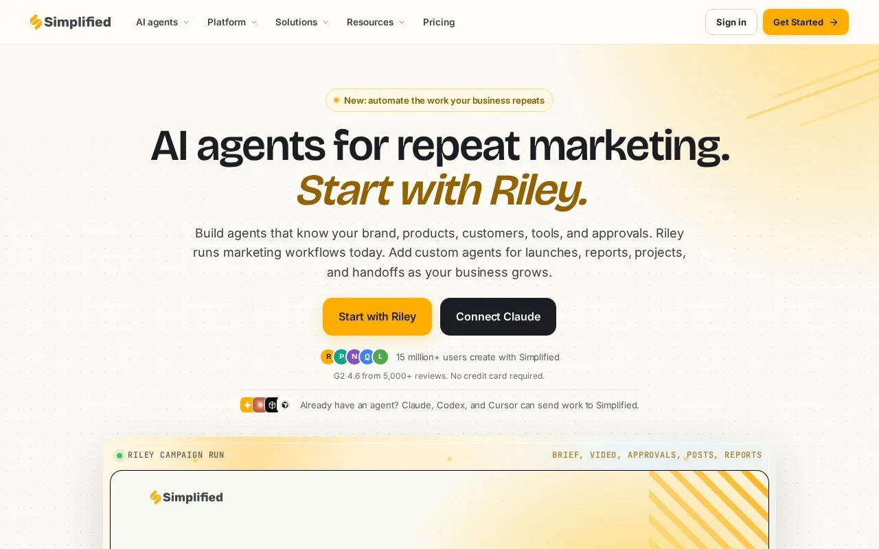 Screenshot of the Simplified homepage